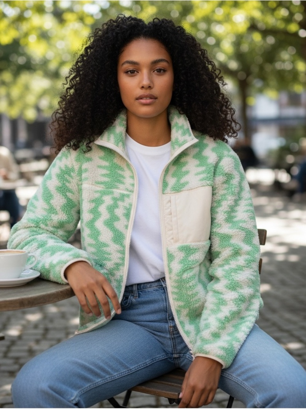 ASOS Green & Cream Oversized Teddy Jacket